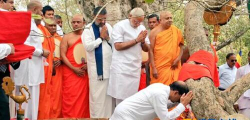 斯里兰卡总统西里塞纳跪拜大菩提树
